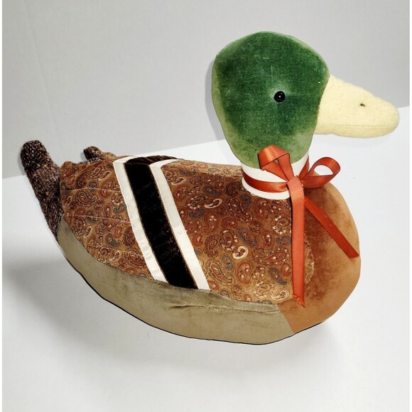 VTG Handmade Sewn DUCK Stuffed Plush Decoy Door Stop 14" Long Pillow Stitch